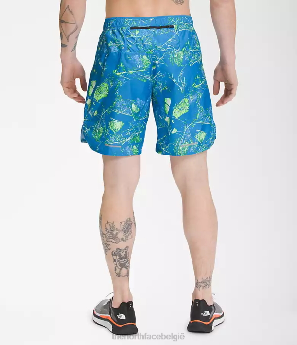 kleding 280T958 super sonische blauwe valleivloerprint grenzeloze hardloopshorts Heren The North Face