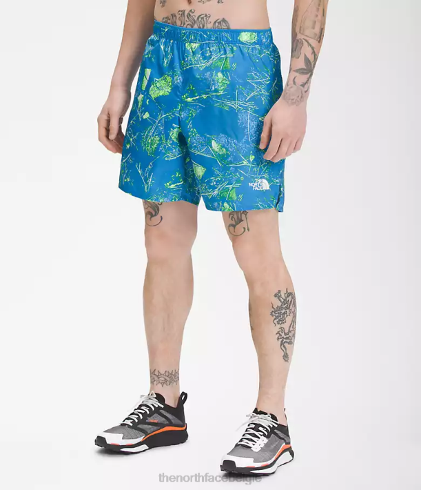 kleding 280T958 super sonische blauwe valleivloerprint grenzeloze hardloopshorts Heren The North Face