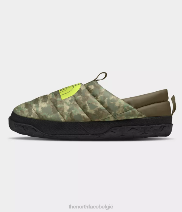 schoenen 280T558 militaire olijf gestippelde camouflageprint/led geel nuptse muilezels Heren The North Face