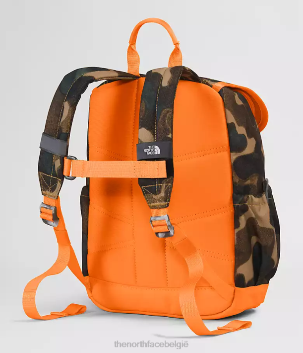 accessoire 280T396 utility bruine camouflagetextuurprint/mandarijn mini-ontdekkingsrugzak voor jongeren kinderen The North Face