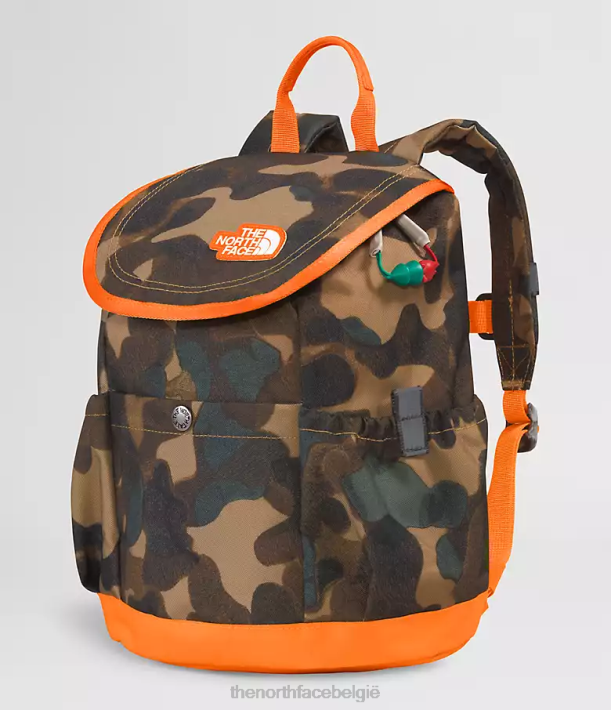 accessoire 280T396 utility bruine camouflagetextuurprint/mandarijn mini-ontdekkingsrugzak voor jongeren kinderen The North Face
