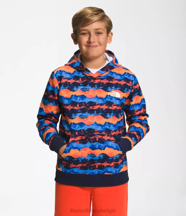 kleding 280T1107 retro oranje bergpanoramaprint Camp fleece trui met capuchon kinderen The North Face