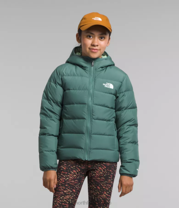 kleding 280T628 donkere salie omkeerbare North-down jas met capuchon kinderen The North Face