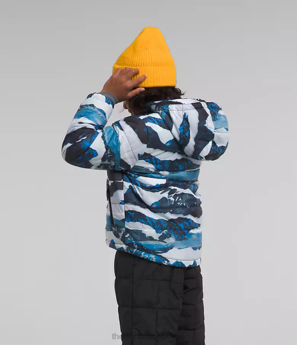 kleding 280T80 optische blauwe bergtraverseprint Omkeerbaar MT Chimbo jack met capuchon en volledige ritssluiting kinderen The North Face