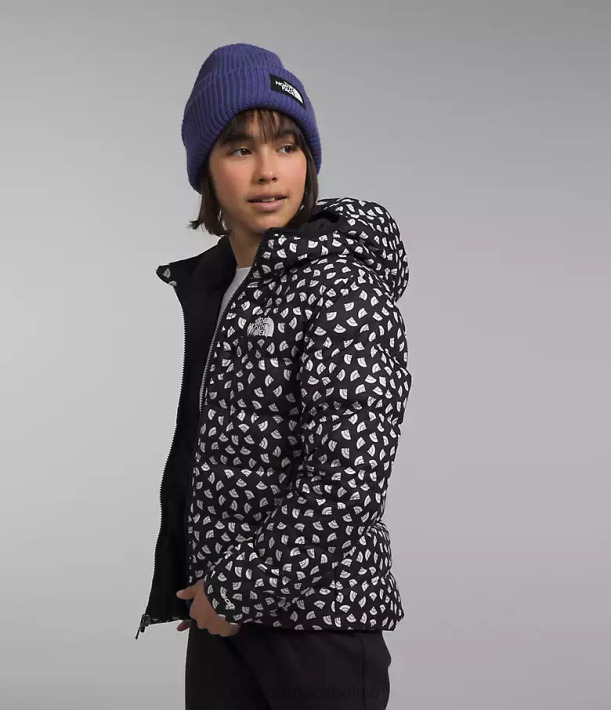 kleding 280T906 tnf zwarte tnf mini-toss-print omkeerbare North-down jas met capuchon kinderen The North Face
