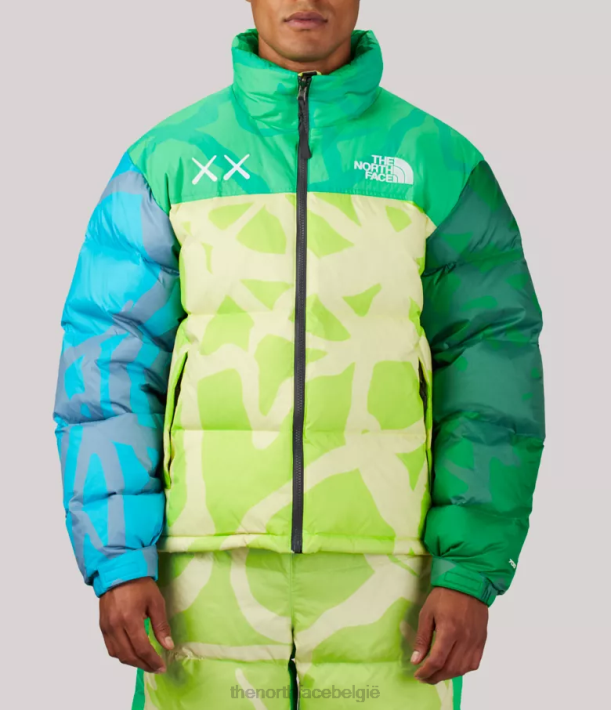 kleding 280T591 kw veiligheidsgroene nuptse print Tnf x Kaws retro nuptse jas uit 1996 unisex The North Face