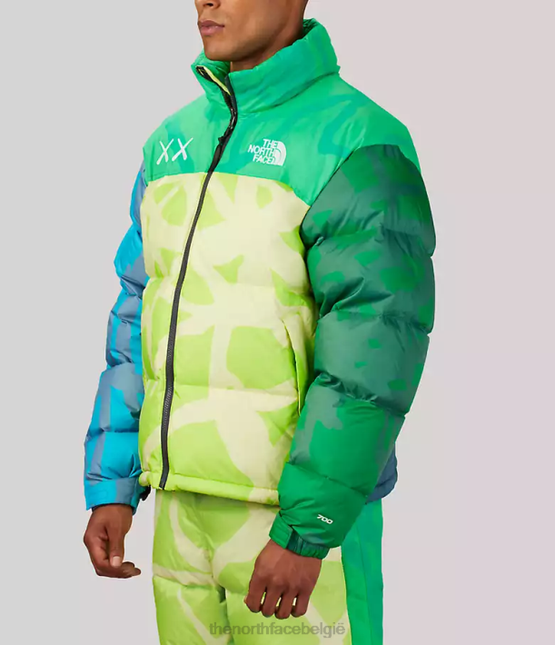 kleding 280T591 kw veiligheidsgroene nuptse print Tnf x Kaws retro nuptse jas uit 1996 unisex The North Face