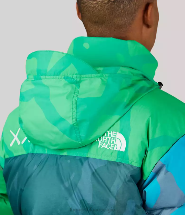 kleding 280T591 kw veiligheidsgroene nuptse print Tnf x Kaws retro nuptse jas uit 1996 unisex The North Face